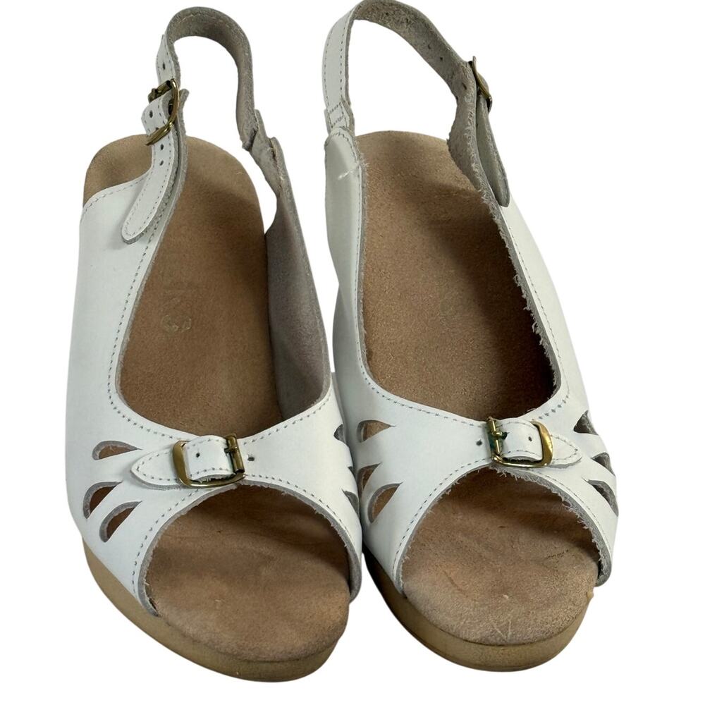 VINTAGE Wedge Comfort Leather Slingback Sandals Cutout Peep Toe Platform W 8